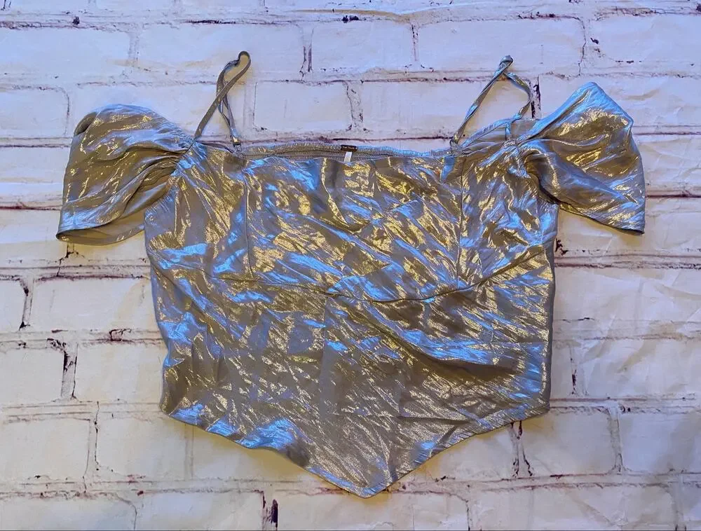 Free People metallic silver pixie girl top ✨🧚‍♀️ Size M